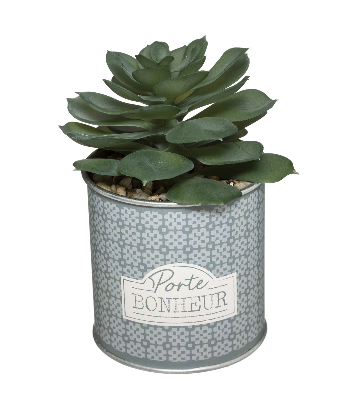 Plante artificielle pot en zinc avec message h 16 cm