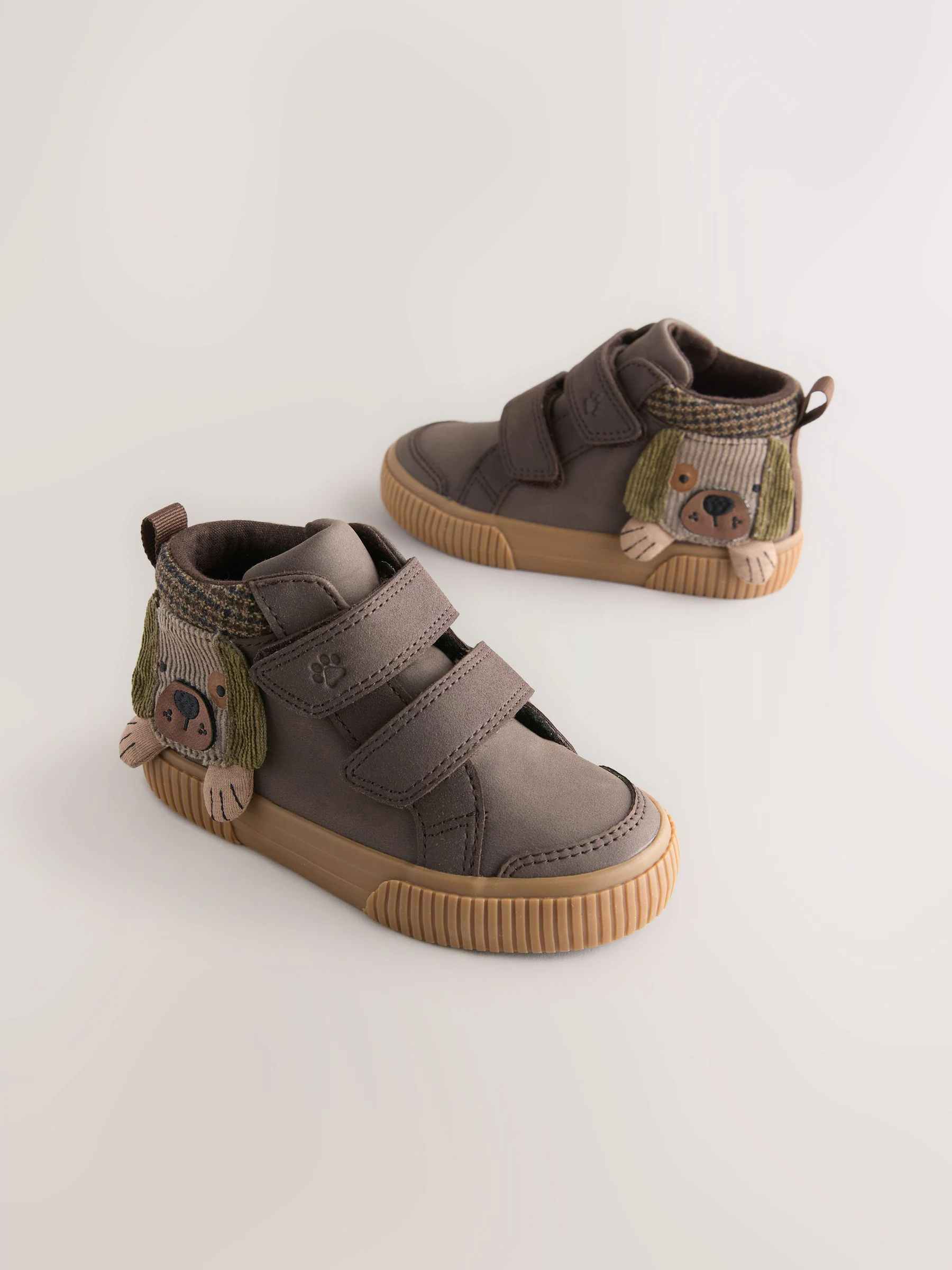 Chocoladekleurig met hondenprint - Hoge schoenen met klittenbandsluiting