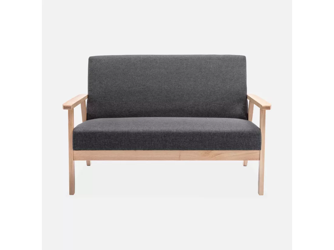 Banquette canapé en bois et tissu gris foncé. Isak. L 114 x P 69.5 x H 73cm