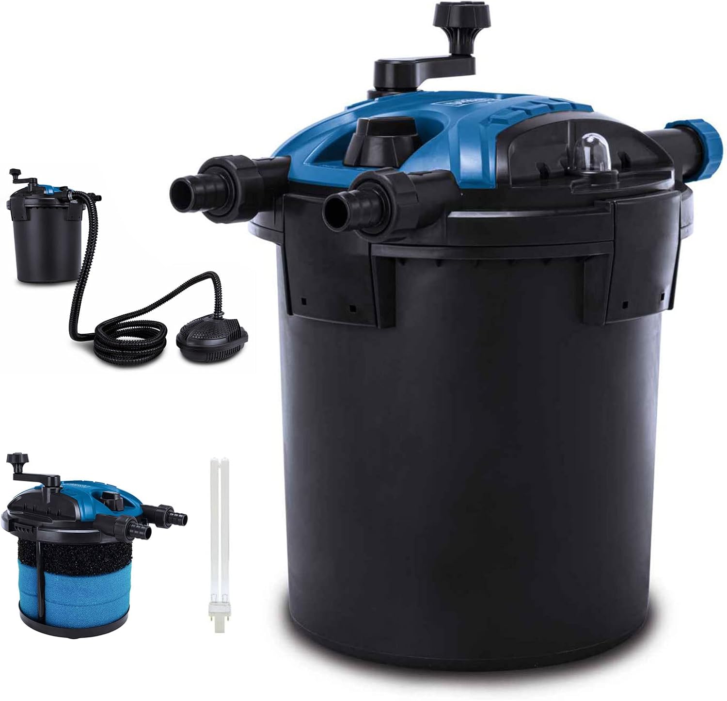 Scheppach Teichdruckfilter Komplettset PFS8000 | für Teiche bis 8000 L | Fördermenge 4000 L/h | 11 W UV-C Klärer mit Spin Clean | Schmutzanzeige | 9,5L Tank | Teichfilter Druckteichfilter Teichpumpe