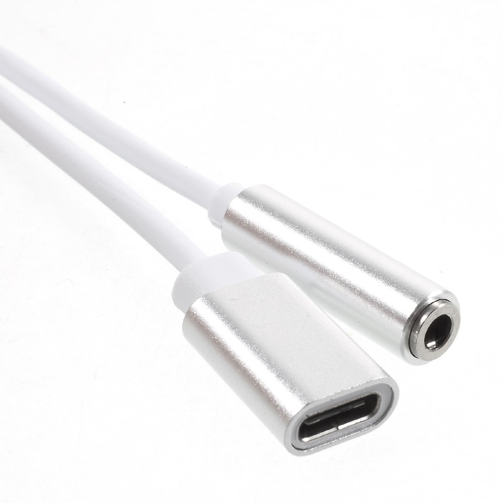2in1 USB C auf 3.5mm AUX   USB C Adapter (12.5 cm) - Weiss / Silber