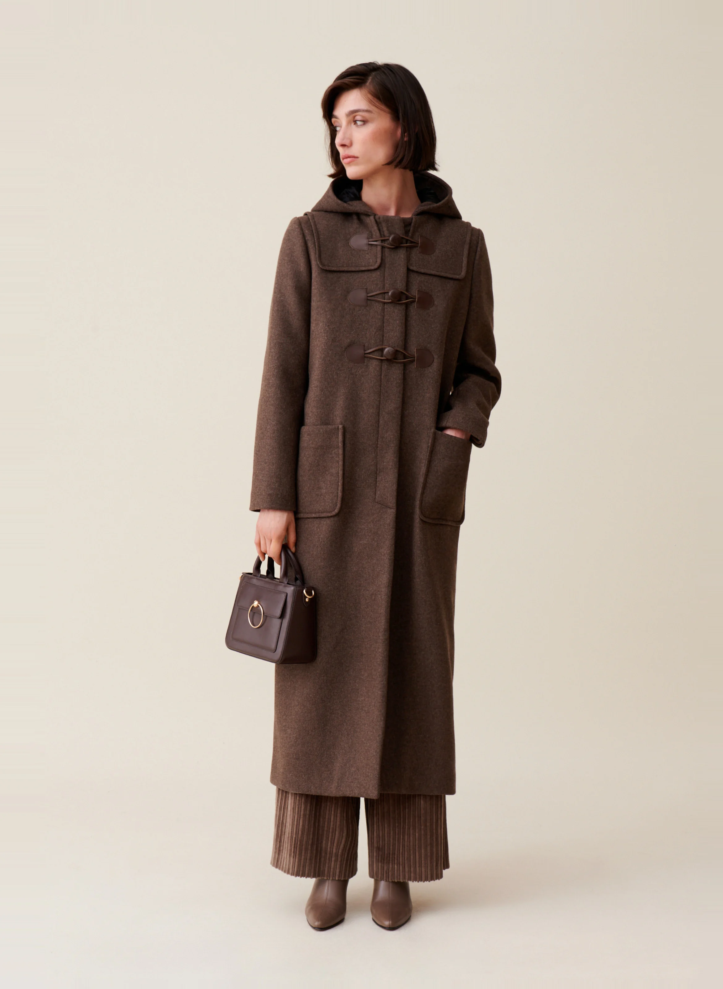 Manteau droit en laine mélangée | Marron