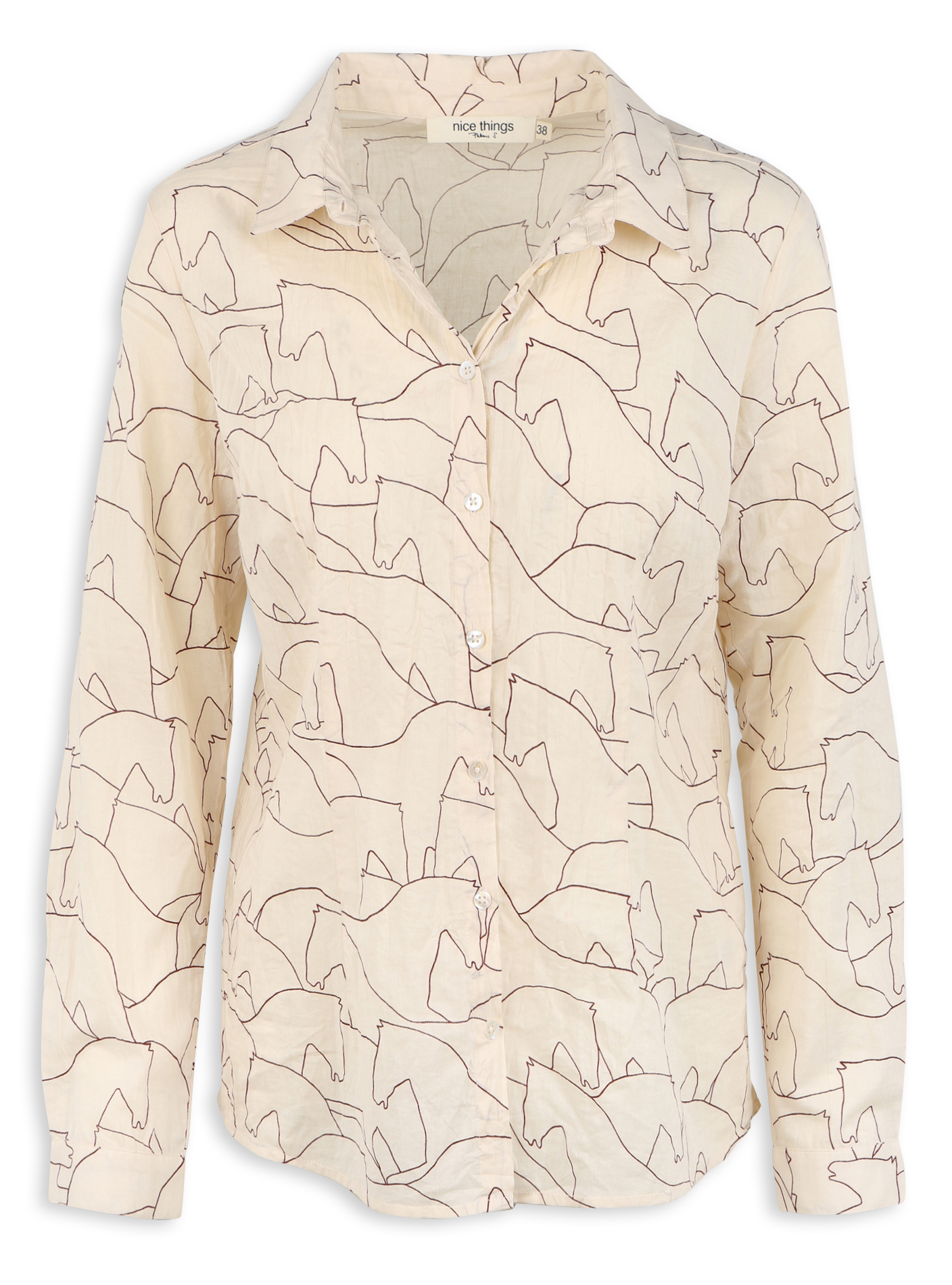 Chemise col classique imprimée en coton | Beige