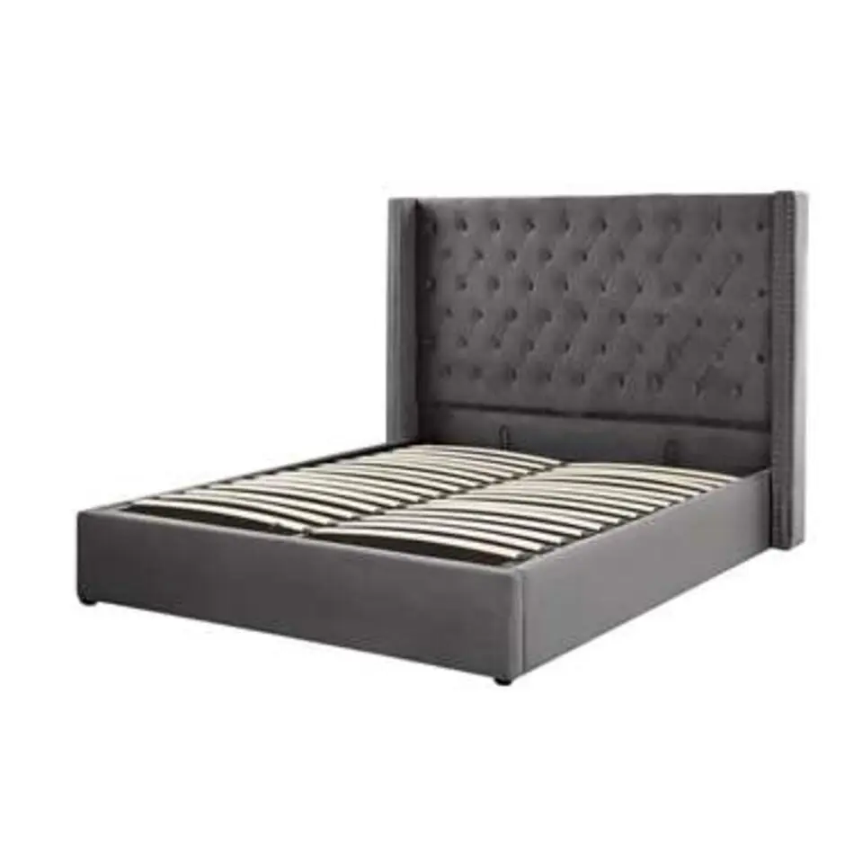 LUBBON - Bed met opbergruimte - Grijs - 160 x 200 cm - Fluweel
