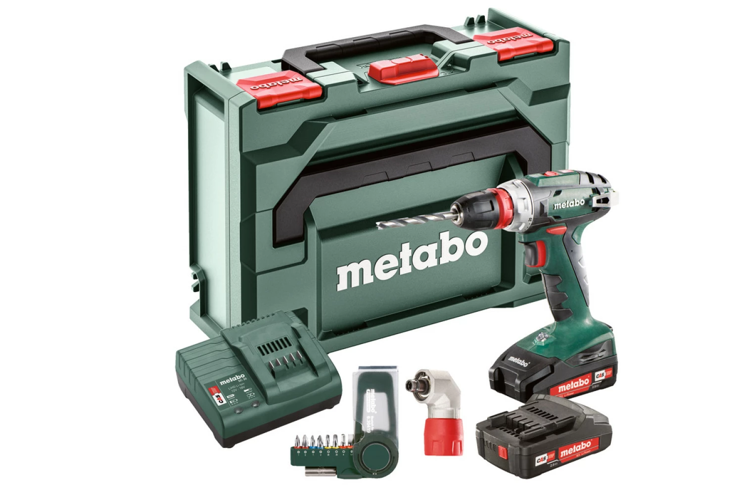 Metabo BS 18 Quick 18V Li-Ion accu boor-/schroefmachine set (2x 2.0Ah accu) in koffer incl. haakse voorzetkop en bitset