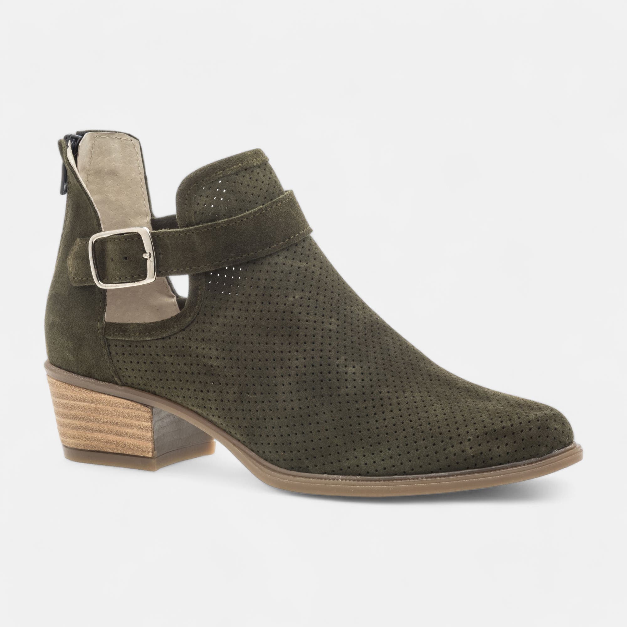 Bottines Femme en cuir kaki