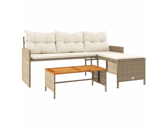 VIDAXL - Canapé de jardin avec table et coussins en forme de l beige