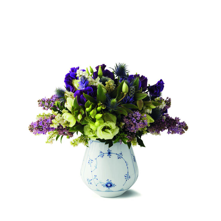 Royal Copenhagen Musselmalet Riflet 15 cm. vase - mellem Hvid, blå