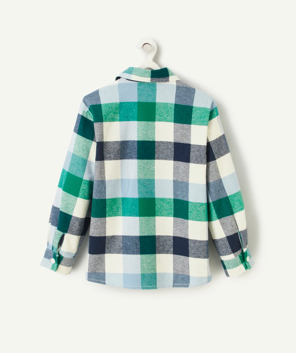 CHEMISE À CARREAUX GARÇON EN COTON BIO BLEU MARINE ET VERT