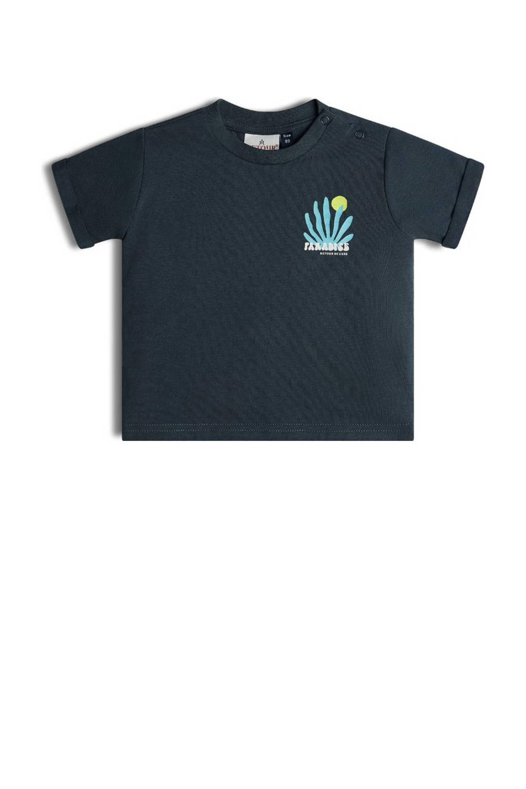 Retour Jeans T-shirt Pepijn met backprint antraciet/blauw