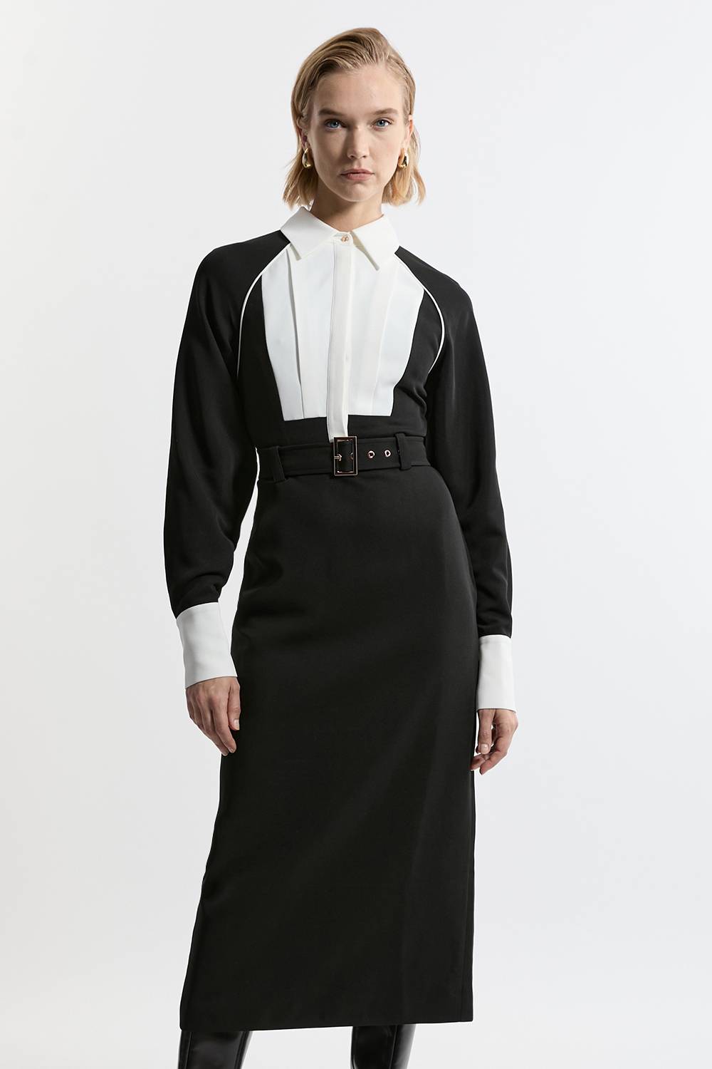 KarenMillen Petite robe maxi tissée en sergé à col contraste