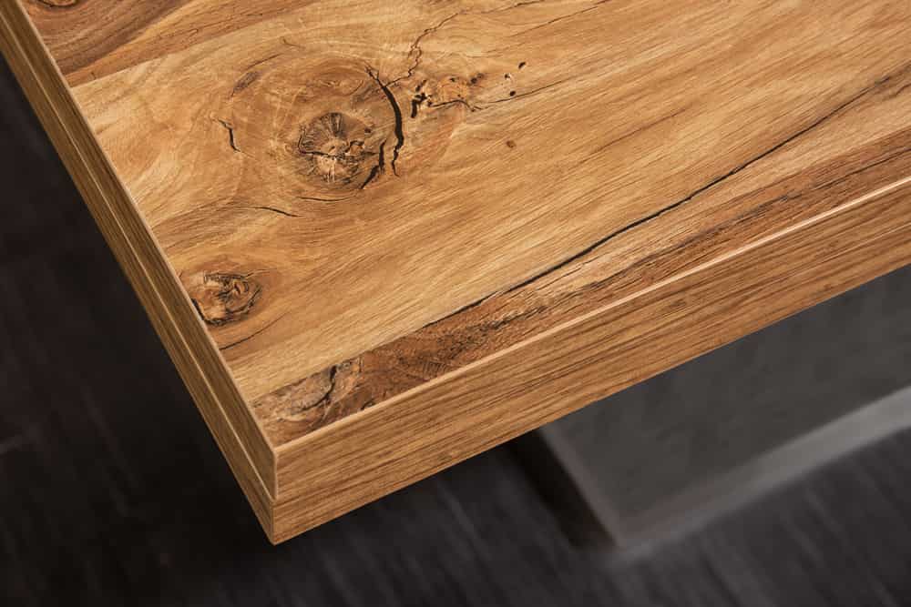 Ausziehbarer Esstisch MONTREAL 180-280cm natur Plankeneiche Holz-Design Schwarzstahl