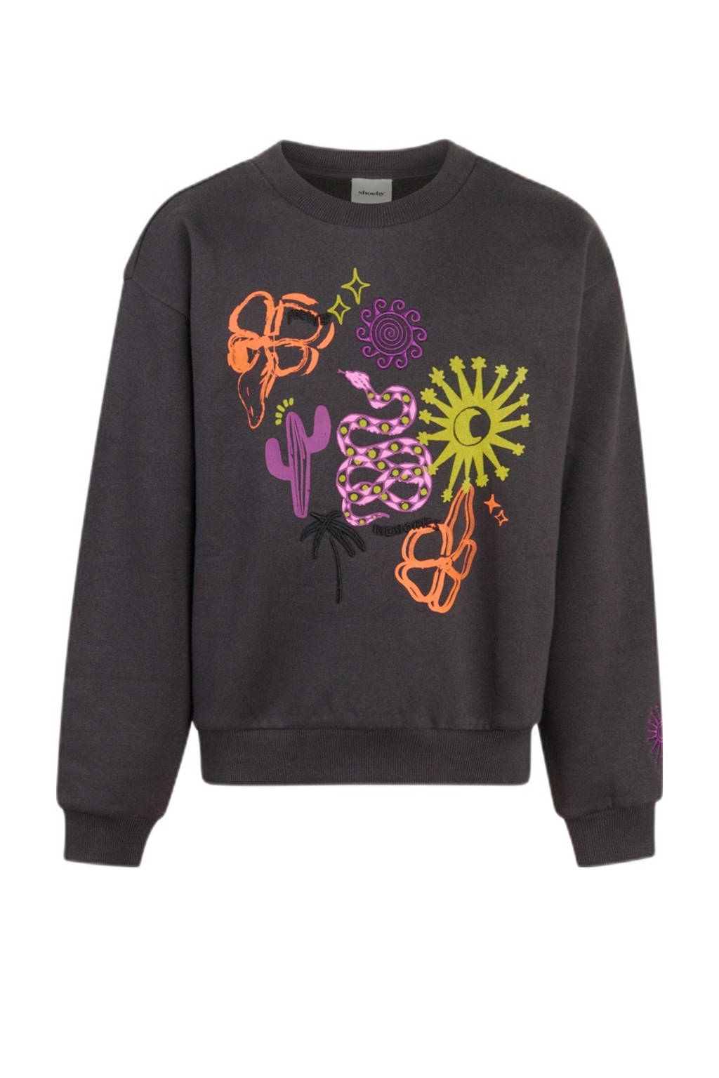 Shoeby sweater met printopdruk en 3D applicatie donkergrijs