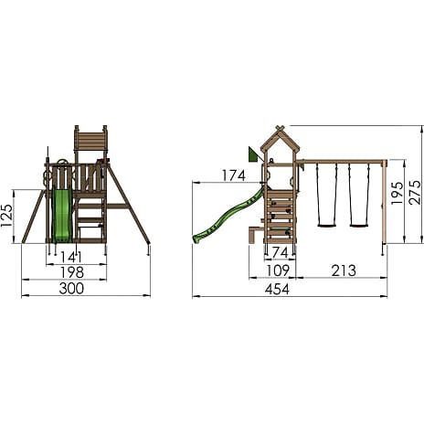 Jungle Gym Teepee legetårn komplet inkl. gyngemodul og gul rutsjebane