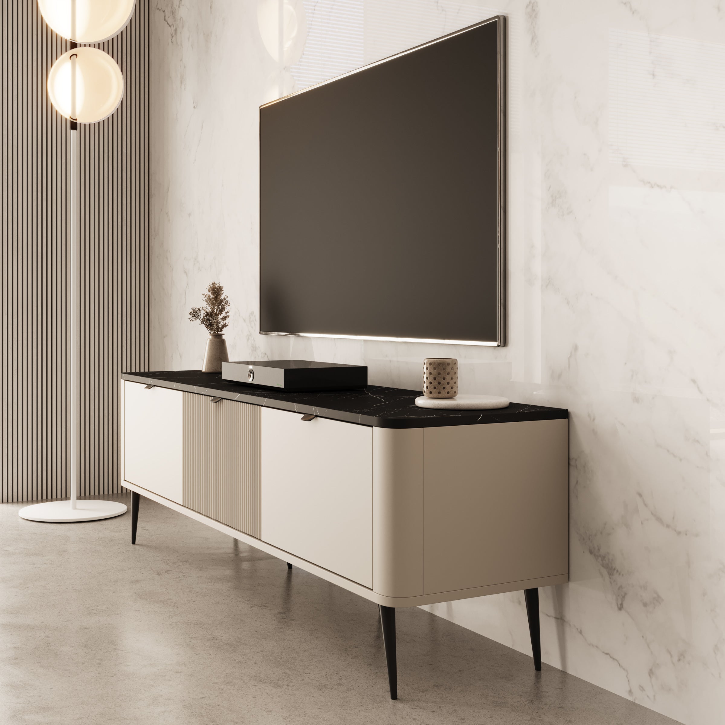 Mace - TV-Meubel met 3 deuren - Beige - 160x40x52 cm