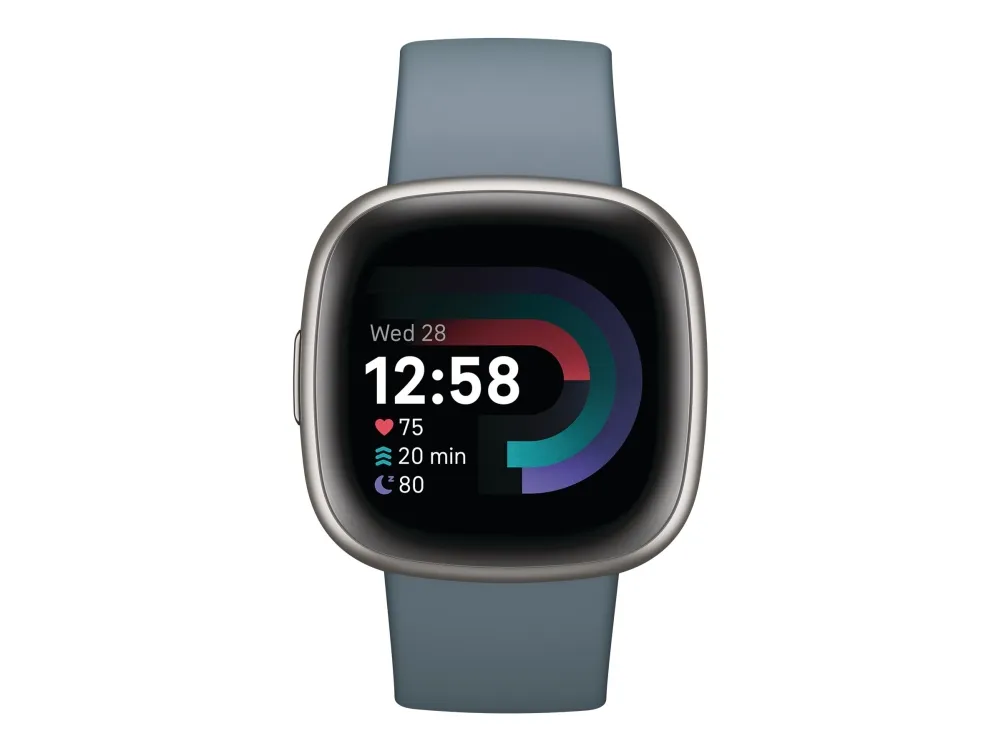 Fitbit Versa 4 - 40 mm - platin - smart ur med bånd - vandfaldsblå - båndstørrelse: S/L - NFC, Bluetooth