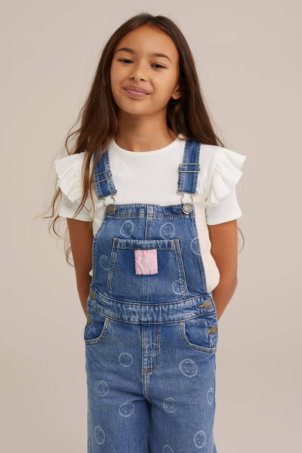 WE Fashion loose tuinbroek blue used denim
