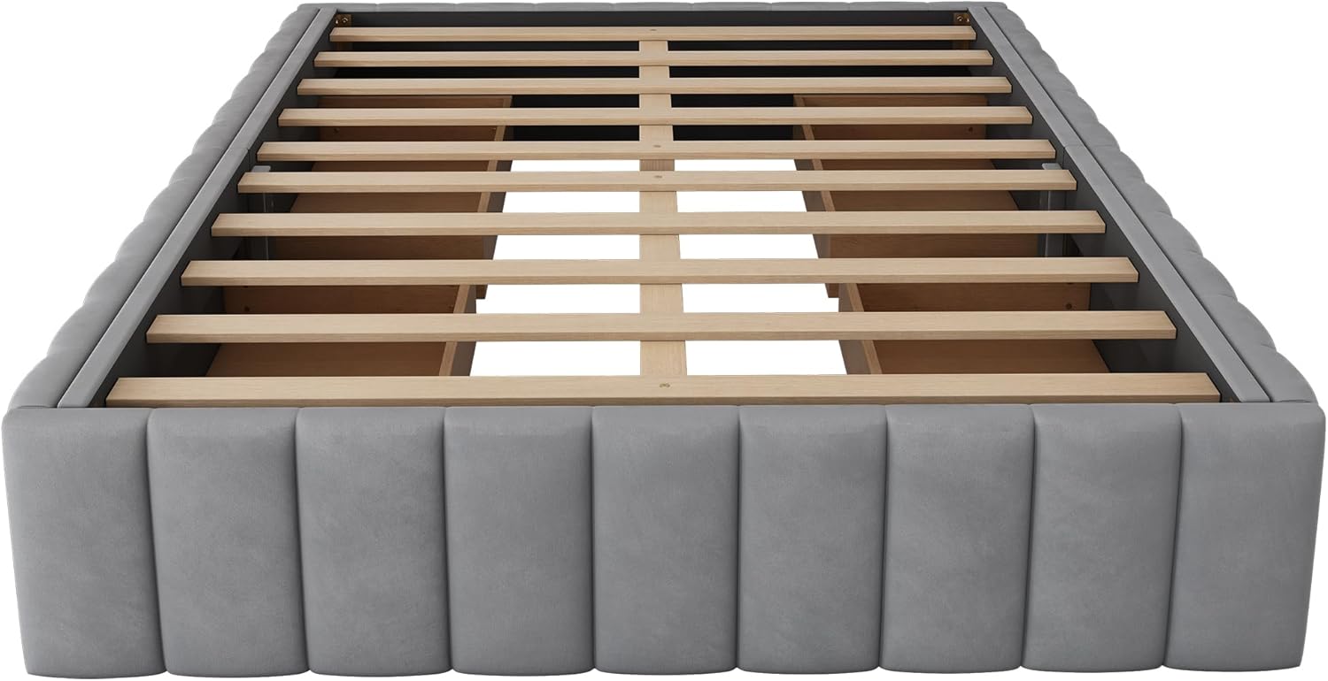 Futonbett mit Lattenrost und Schubladen, Doppelbett ohne Kopfteil, Jugendbett, Bezug aus Samt (grau, 140x200 cm)