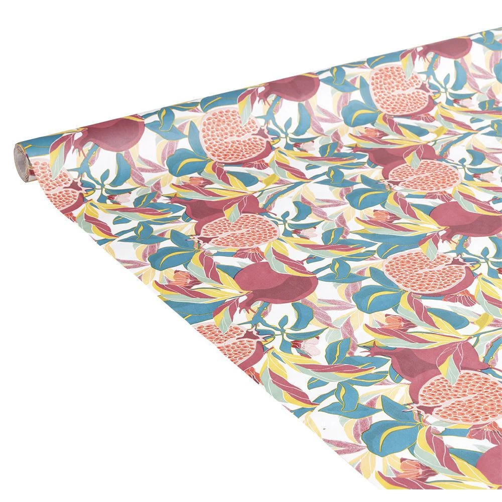 Nappe en papier motif exotique grenade feuillage multicolore 1,20x6m