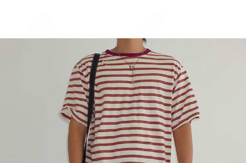 SeoulPop - Unisex gestreepte losse t-shirt met korte mouwen