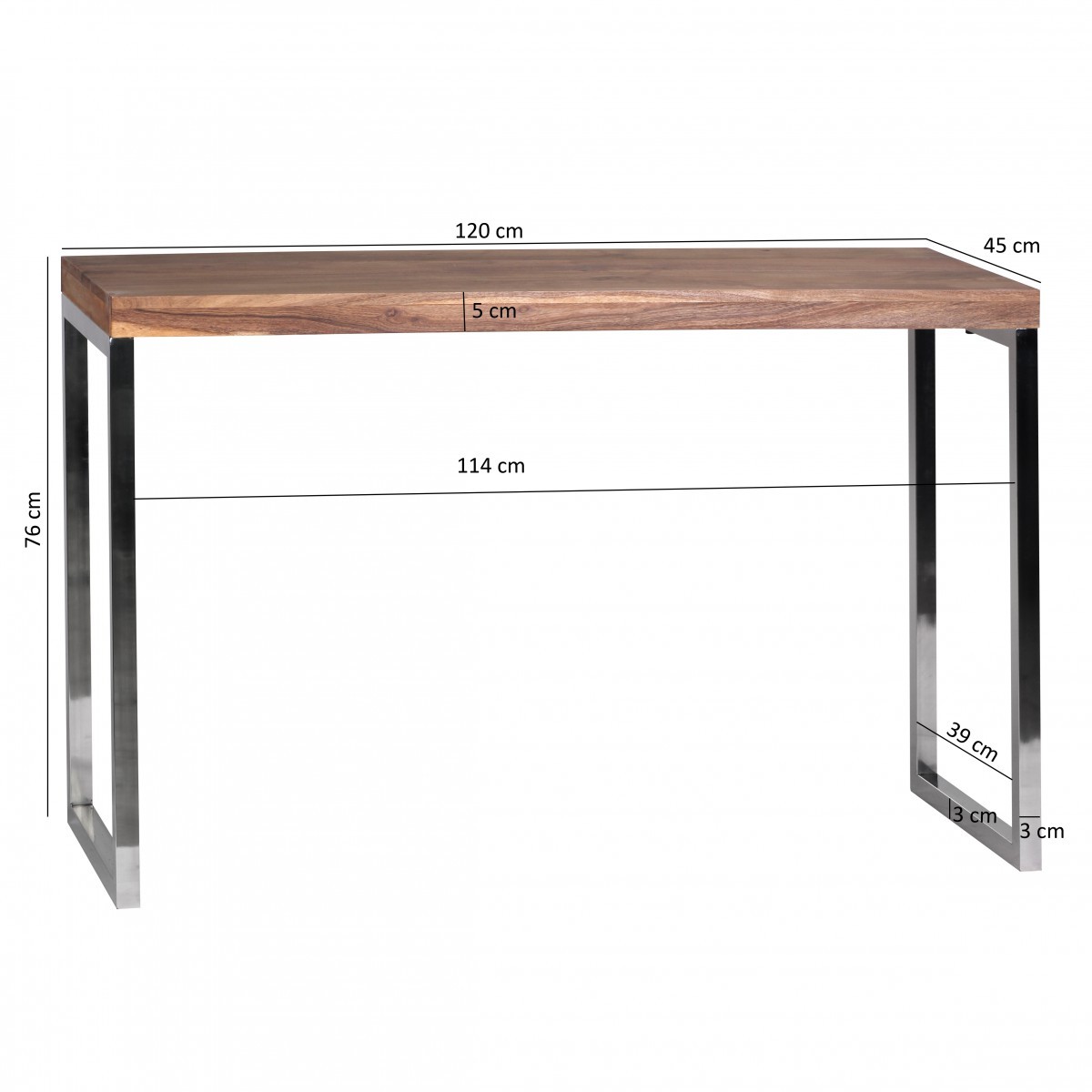 Konsolentisch - Akazie massiv - Metall - 120 cm