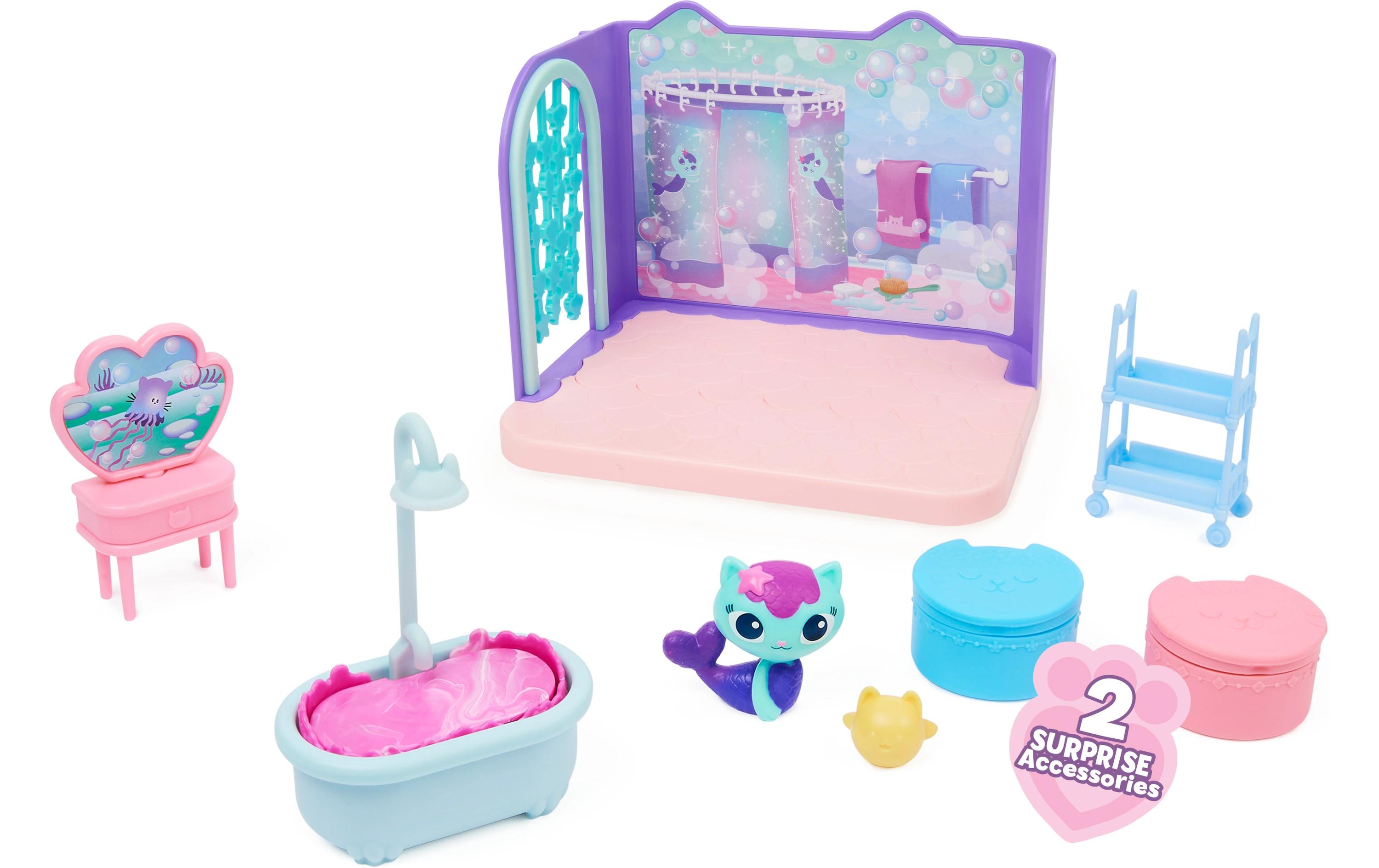 Gabby's Dollhouse MerCats Badezimmer Deluxe RoomsDetailgetreues Verwöhnbad Deluxe und Meerjungfrau-Katzenfigur