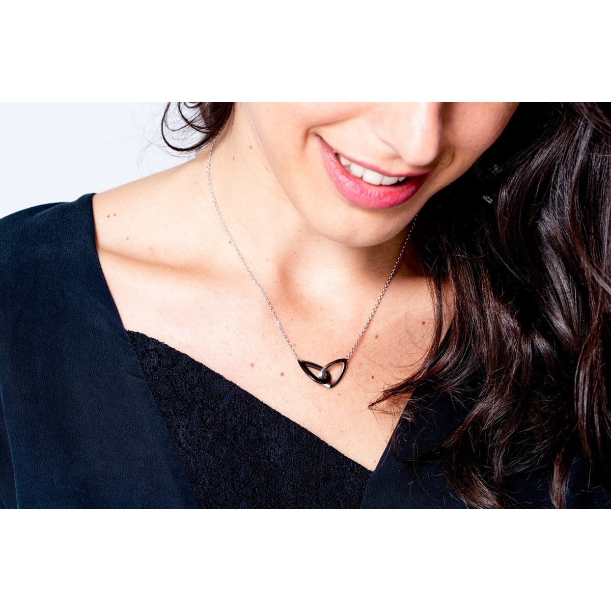 Collier mono-motif en Argent 925 millièmes et céramique - blanc brillant