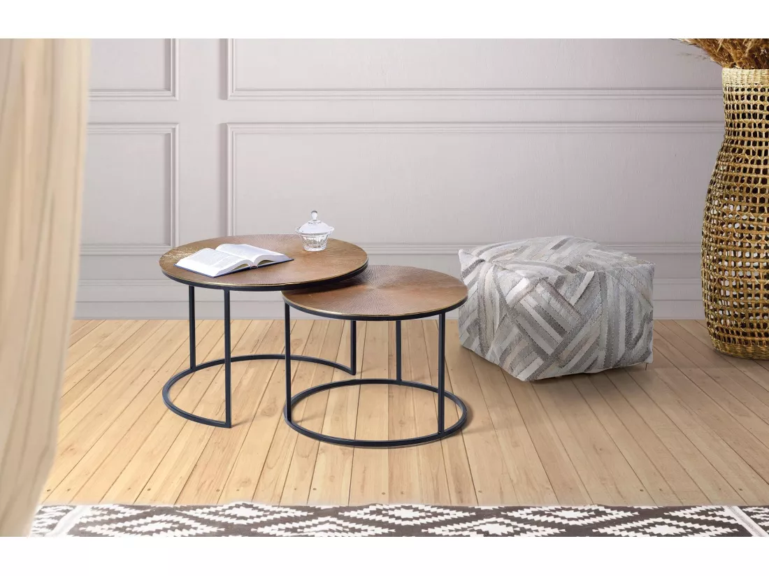 Table basse plateau bronze et pieds métal bronze Gris / plata.Giner y Colomer.