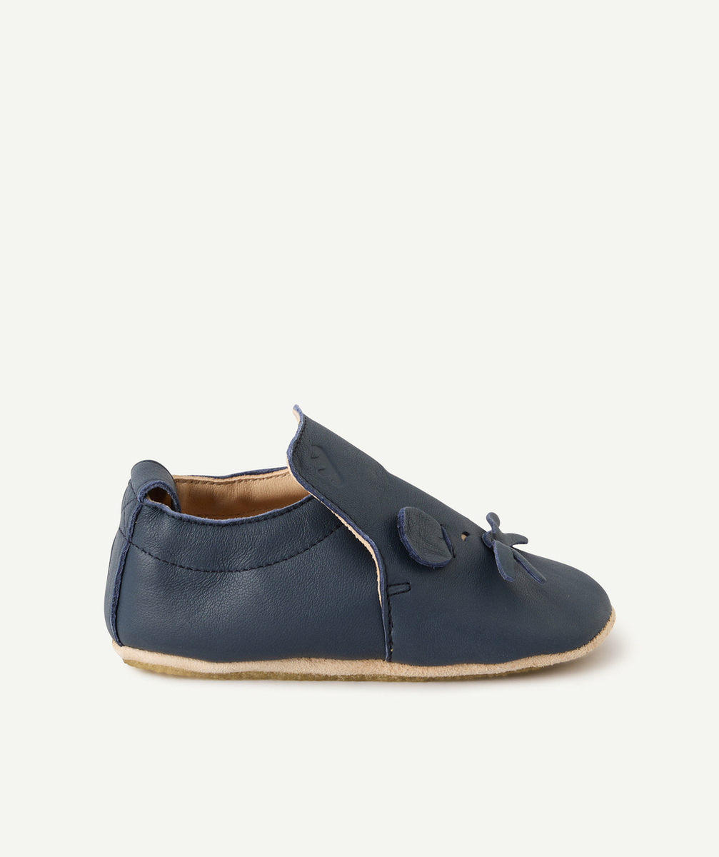 EASY PEASYCHAUSSONS EN CUIR BLEU MARINE DÉTAIL SOURIS