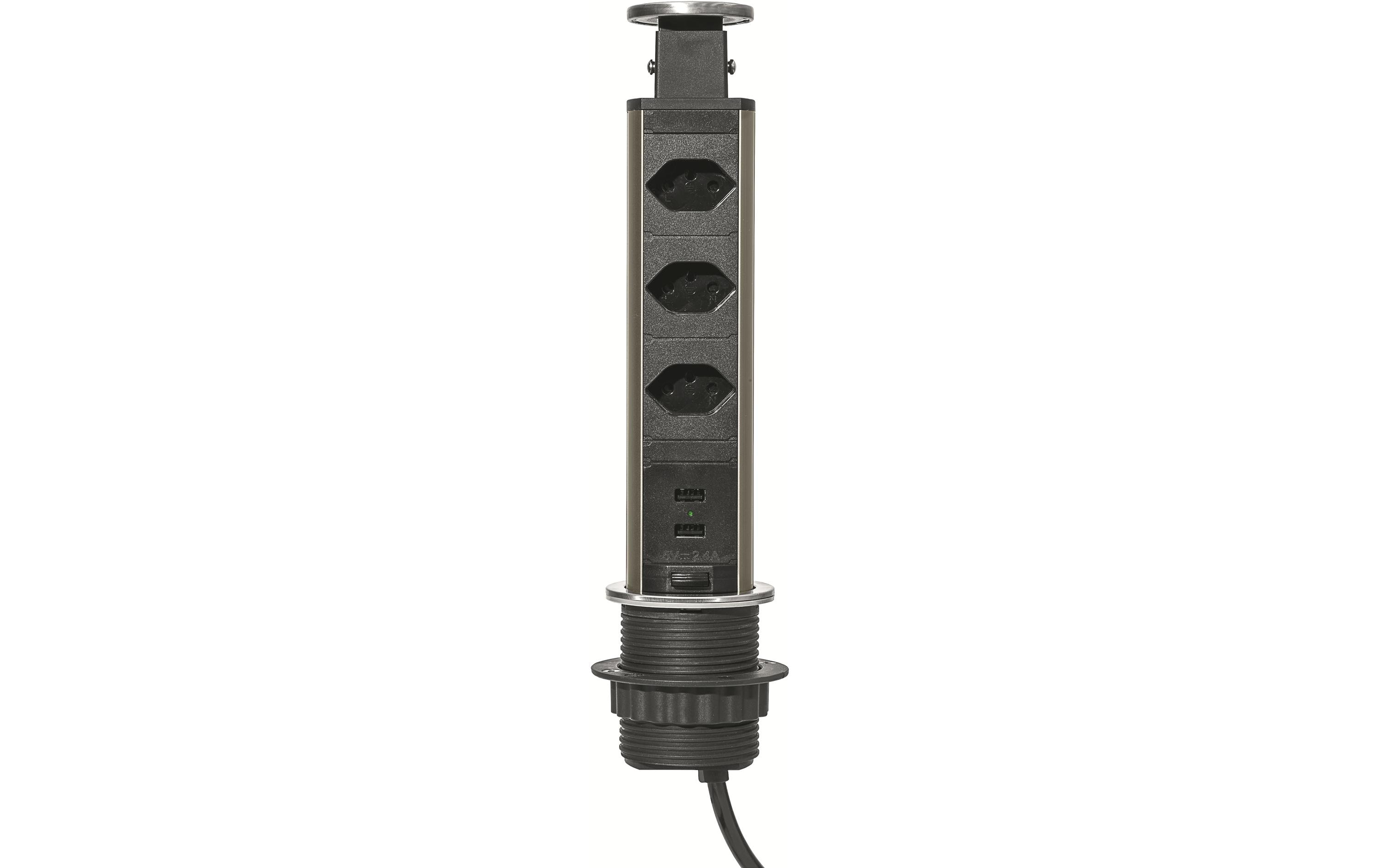 Steckdosenlift STEBA 3x T13, 2x USBVersenkbare Steckdosenleiste für den Einbau in einem Tisch
