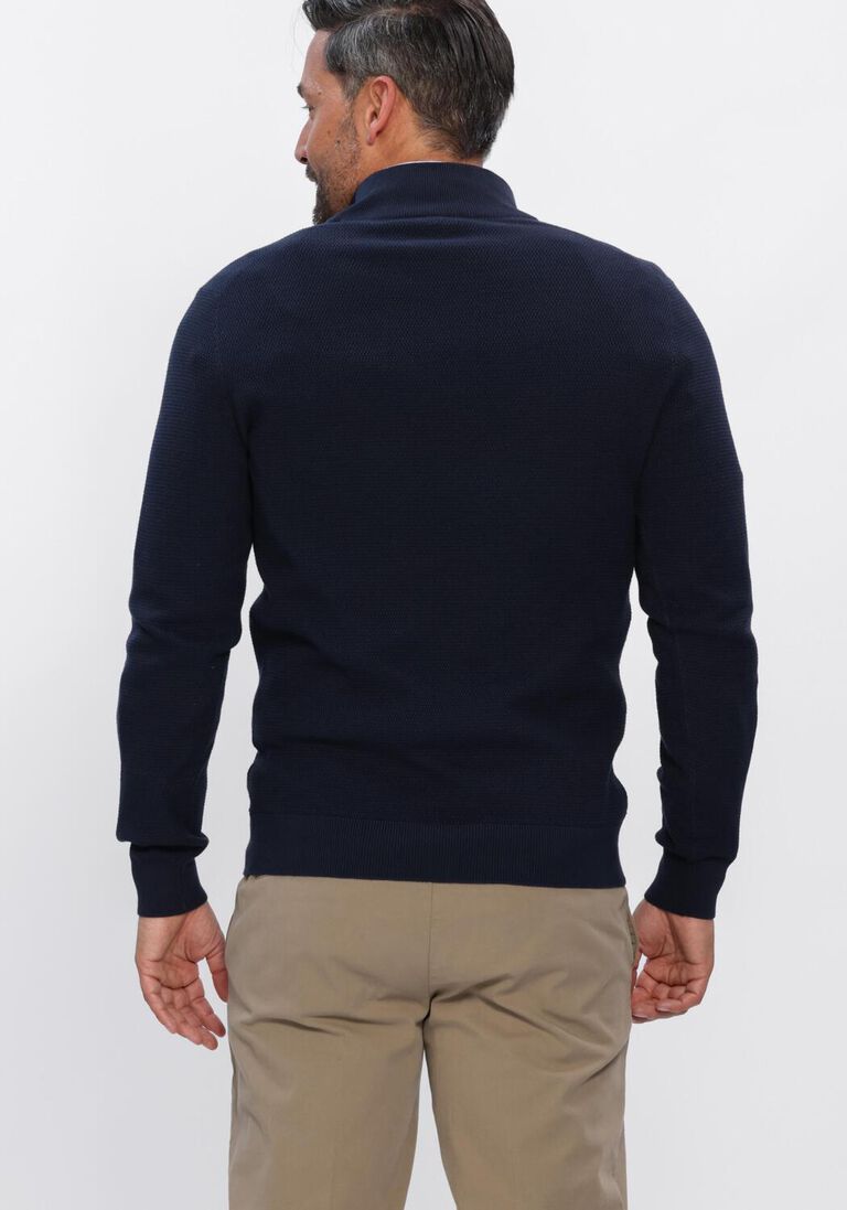 donkerblauwe profuomo trui pullover half zip twinkle slub