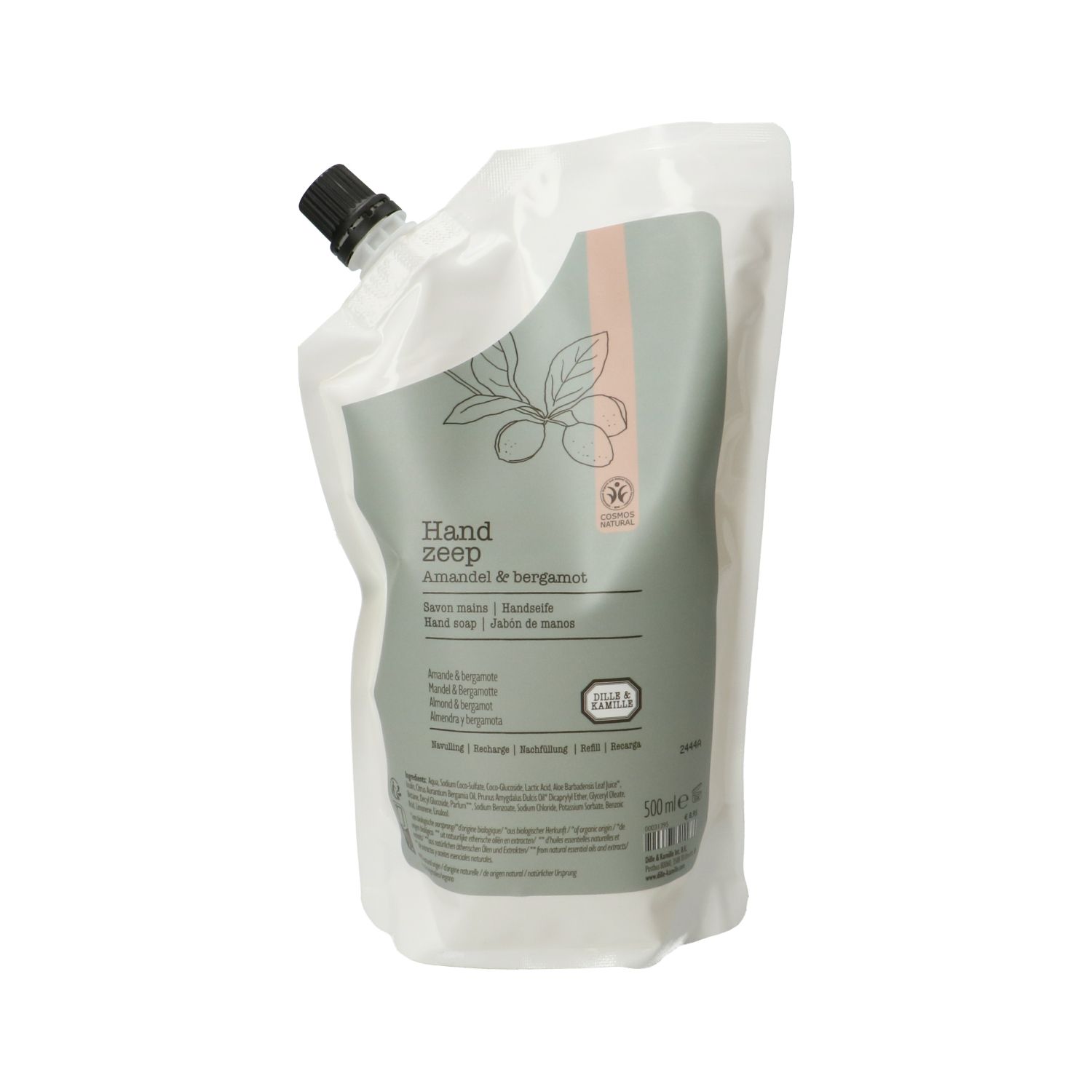 Handzeep navulling, amandel & bergamot, 500 ml