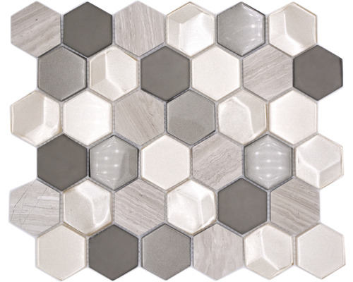Glasmozaïek met natuursteen HXN 44 grijs 26x30 cm
