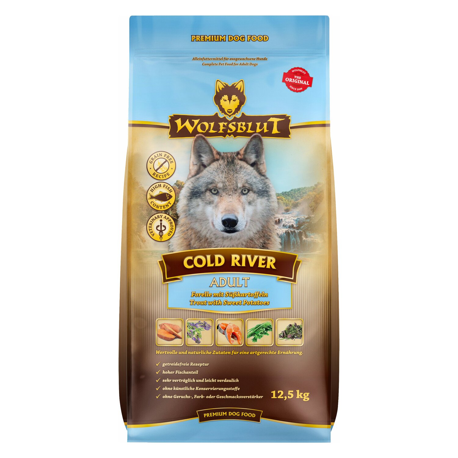 WOLFSBLUT Trockenfutter Adult Cold River - 12.5kg - Forelle