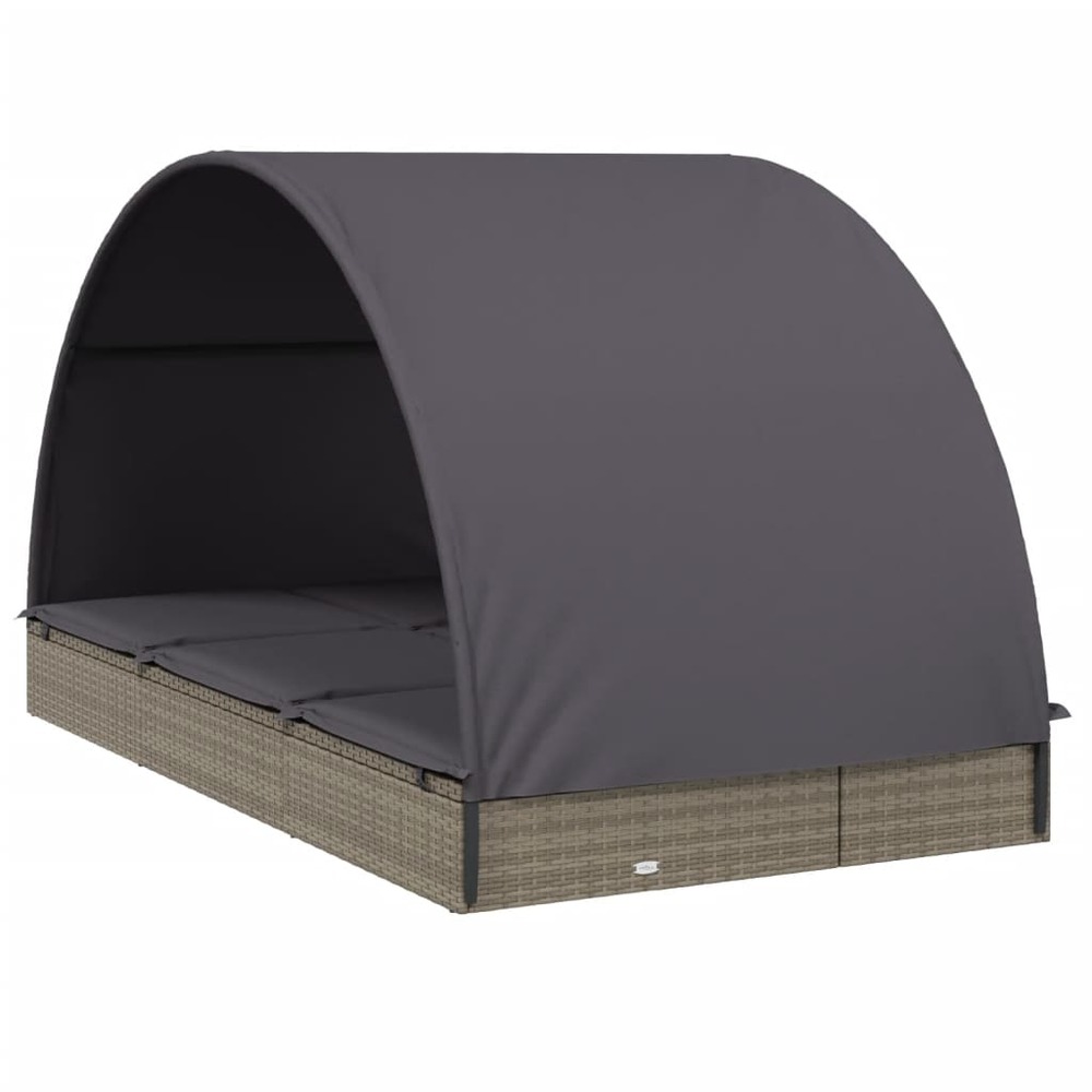 Transat chaise longue 2 places avec toit rond 211 x 112 x 140 cm gris