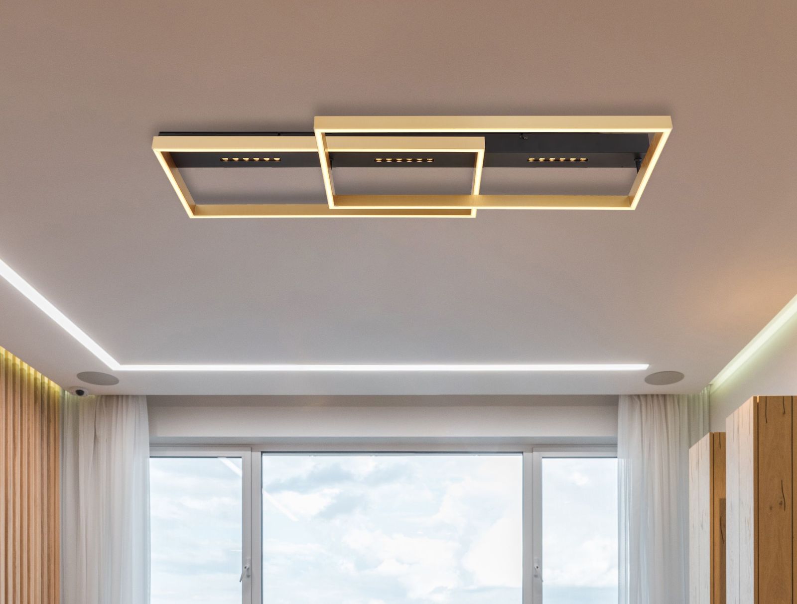 LED-Deckenleuchte - schwarz-goldfarben - Memoryfunktion