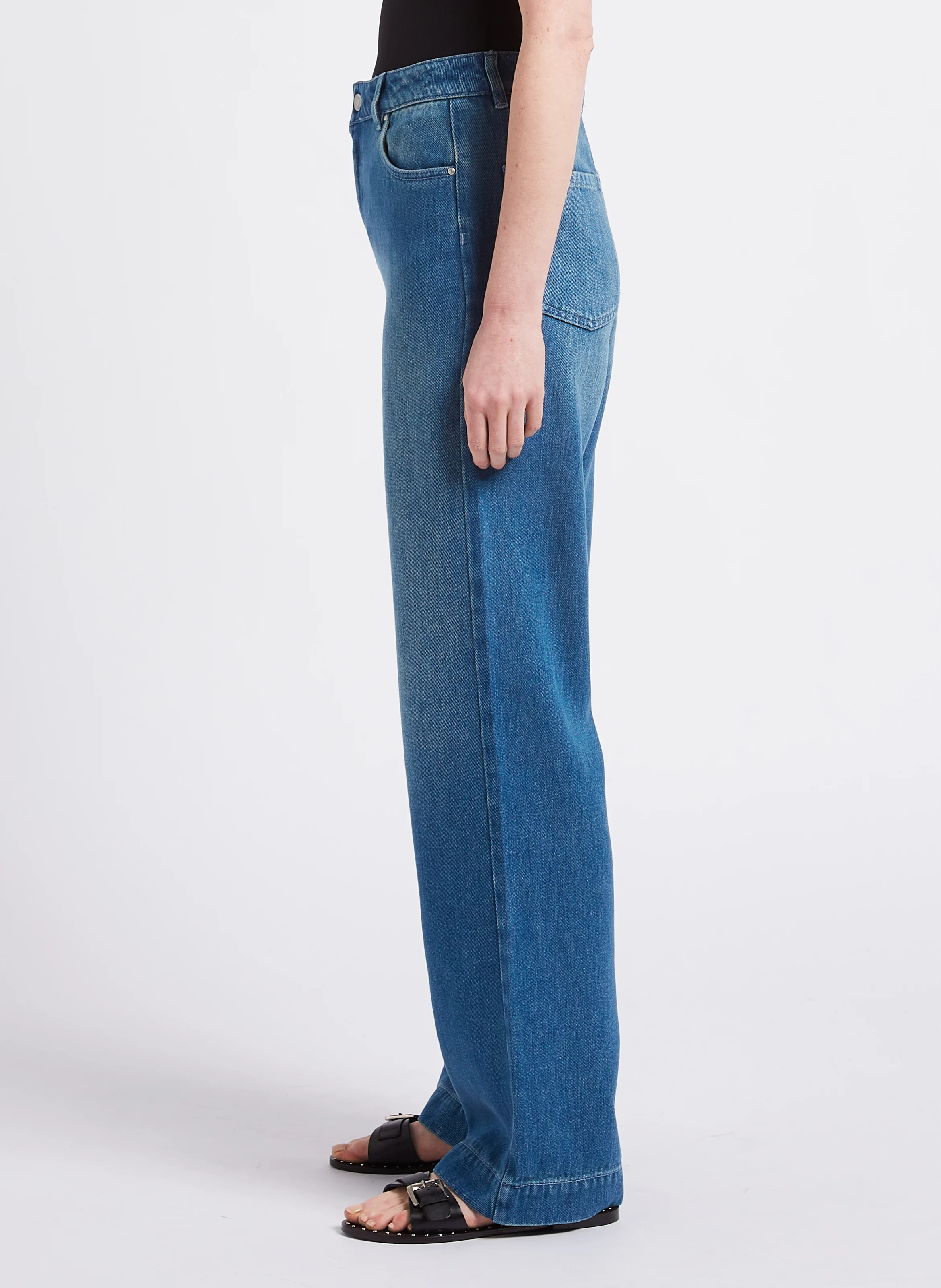 Jean large taille haute| Bleu