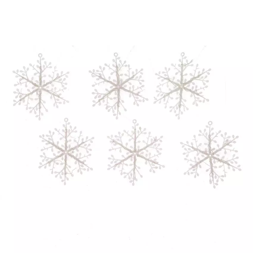 Lot de 6 flocons de Noël à suspendre (H8,50 cm) Etoilés Blanc irisé