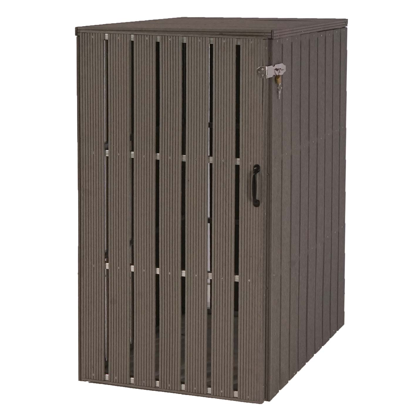 1er WPC-Mülltonnenverkleidung MCW-J28, Mülltonnenbox, Metall Holzoptik, erweiterbar 240l ~ grau