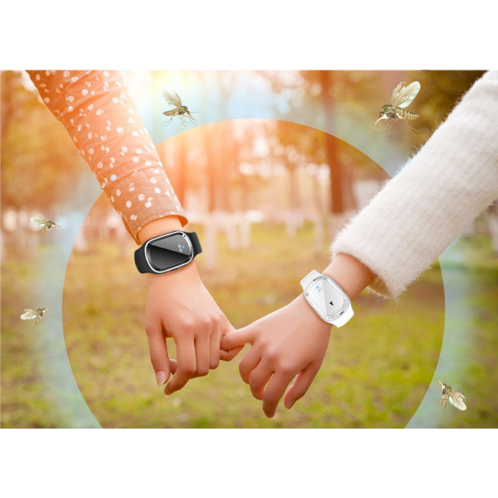 3-Stufen Ultraschall Anti Moskito Insekten / Mücken Schutz Silikon Armband USB Repellent - Schwarz