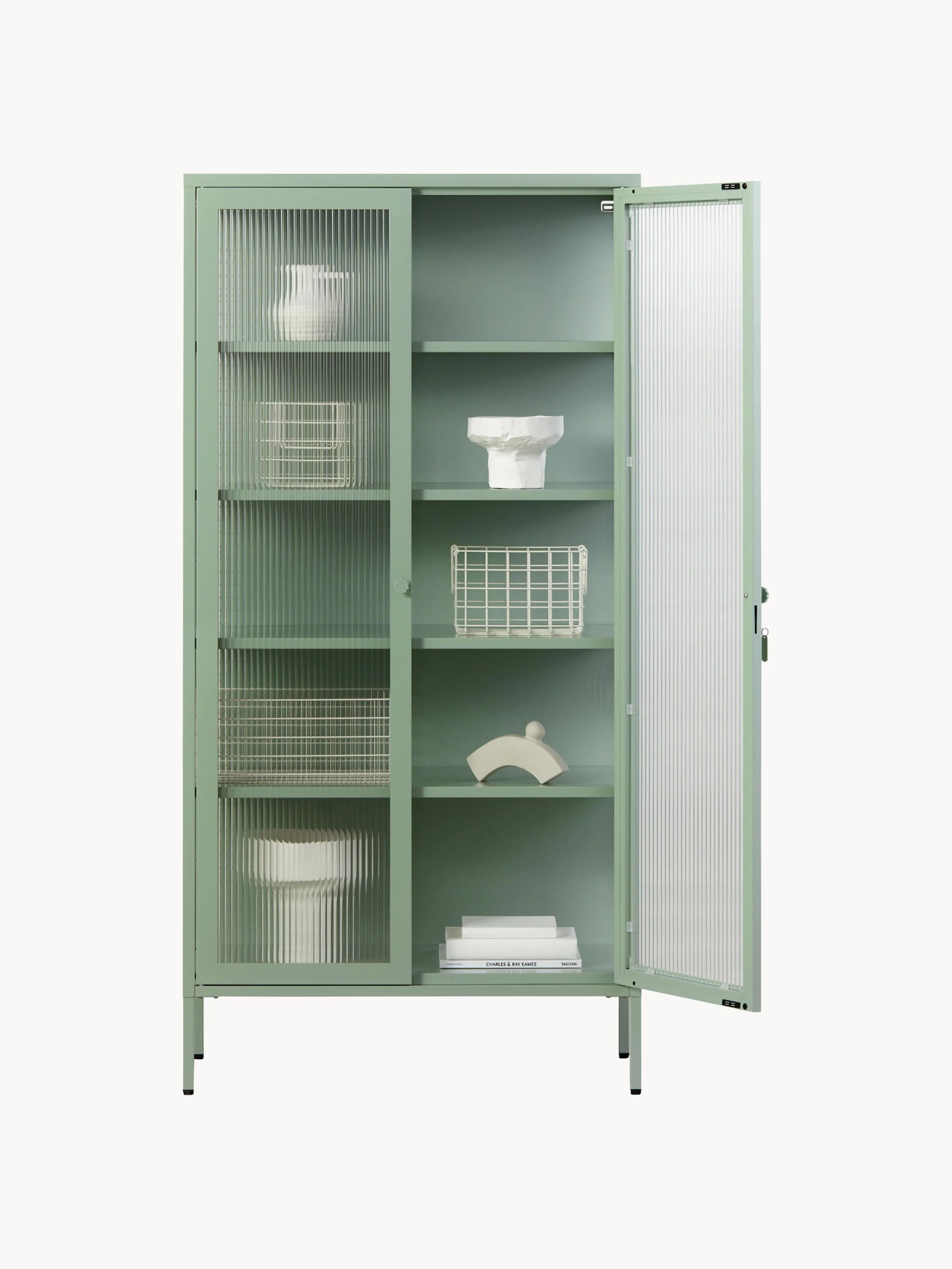 Metalen vitrinekast The Collector met geribbeld glas