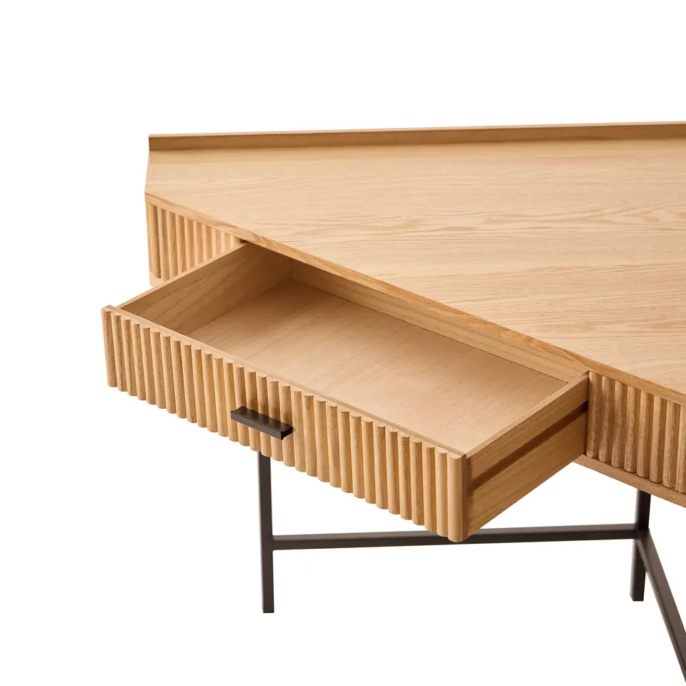 Hoekbureau van hout en metaal met 1 lade
