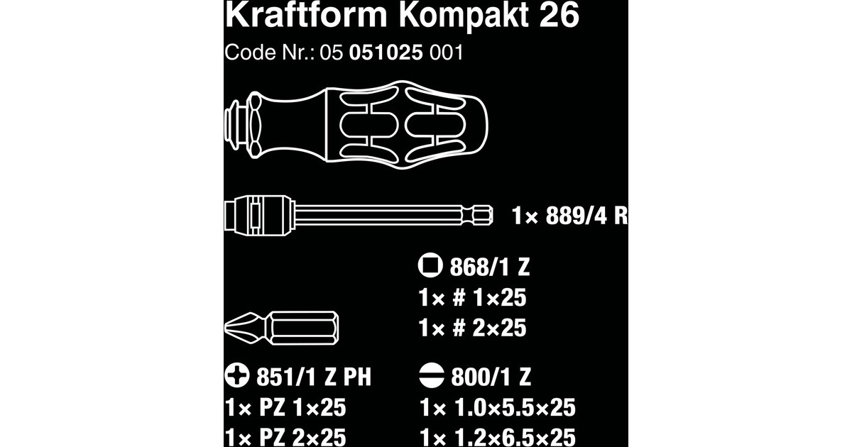 WeraKraftform Kompakt 26 met etui, 7‑delig bitset  (Zwart/groen)