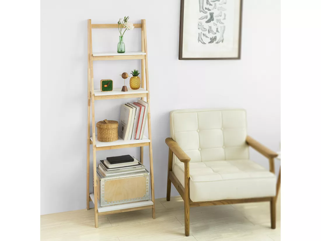 Bibliothèque Étagère Pliable Style Échelle Avec 4 Niveaux De Rangement, Frg162-n