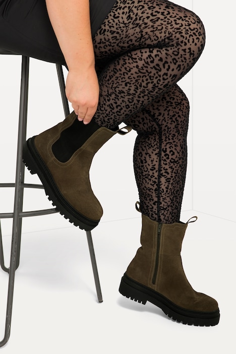 Lederboots, Elastikeinsatz, Veloursleder, Zipper, Weite H