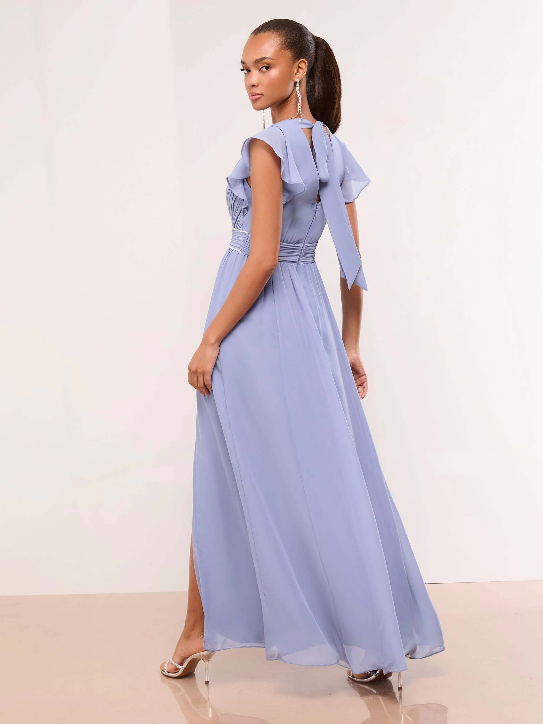 Lipsy Embellished Trim Pleated V Neck Bridesmaid Dress
