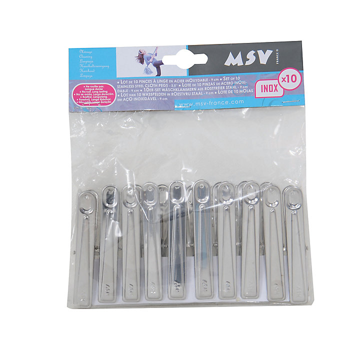 Lot de 10 pinces à linge MSV en inox