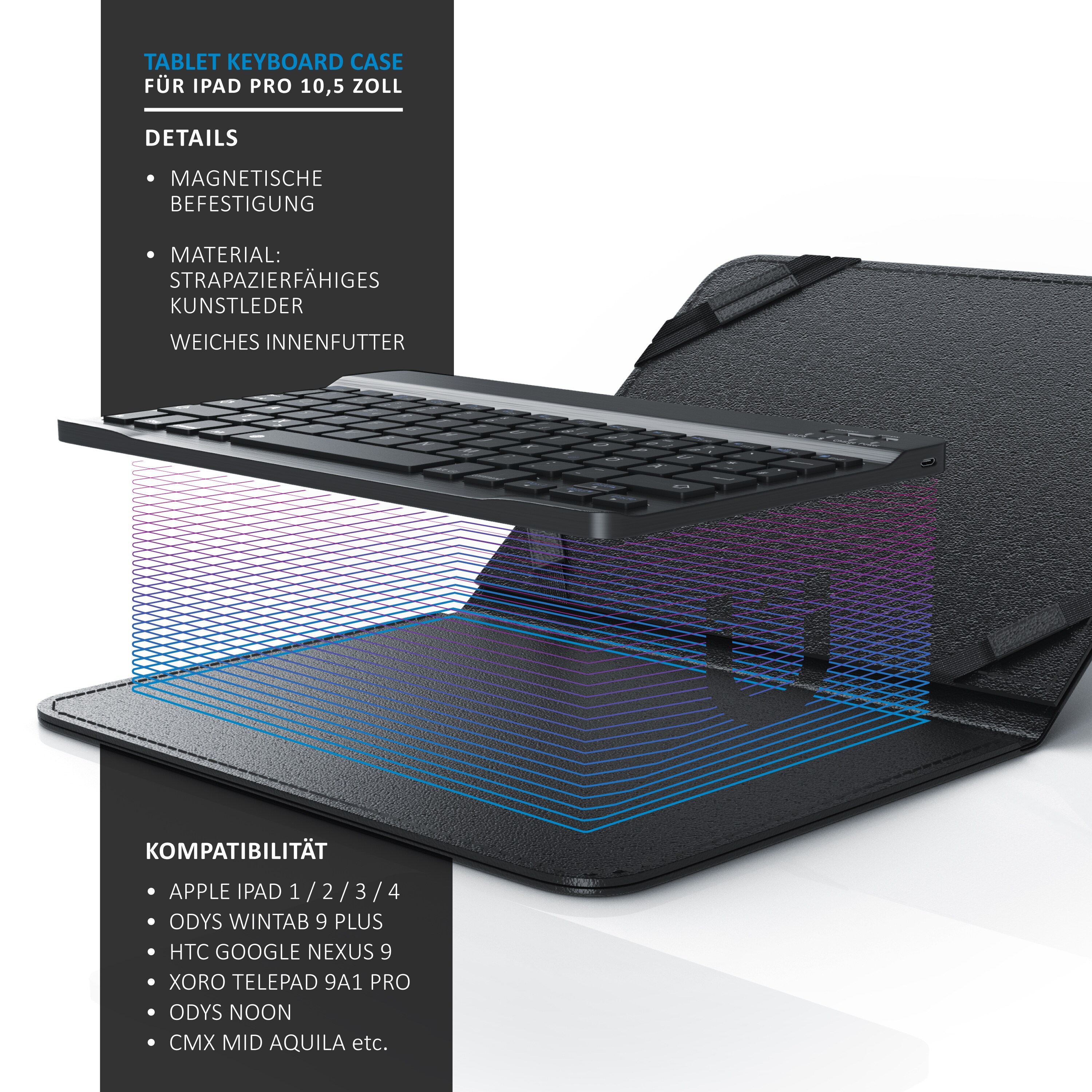 Aplic Bluetooth-Tastatur inkl. Kunstledercase für 9-10 Tablets ideal für den mobilen Transport