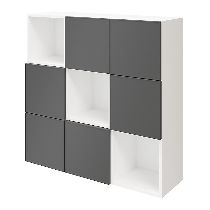Étagère semi ouverte 9 cases blanche avec 6 portes anthracite mates GoodHome Atomia H. 112,5 x L. 112,5 x P. 37 cm