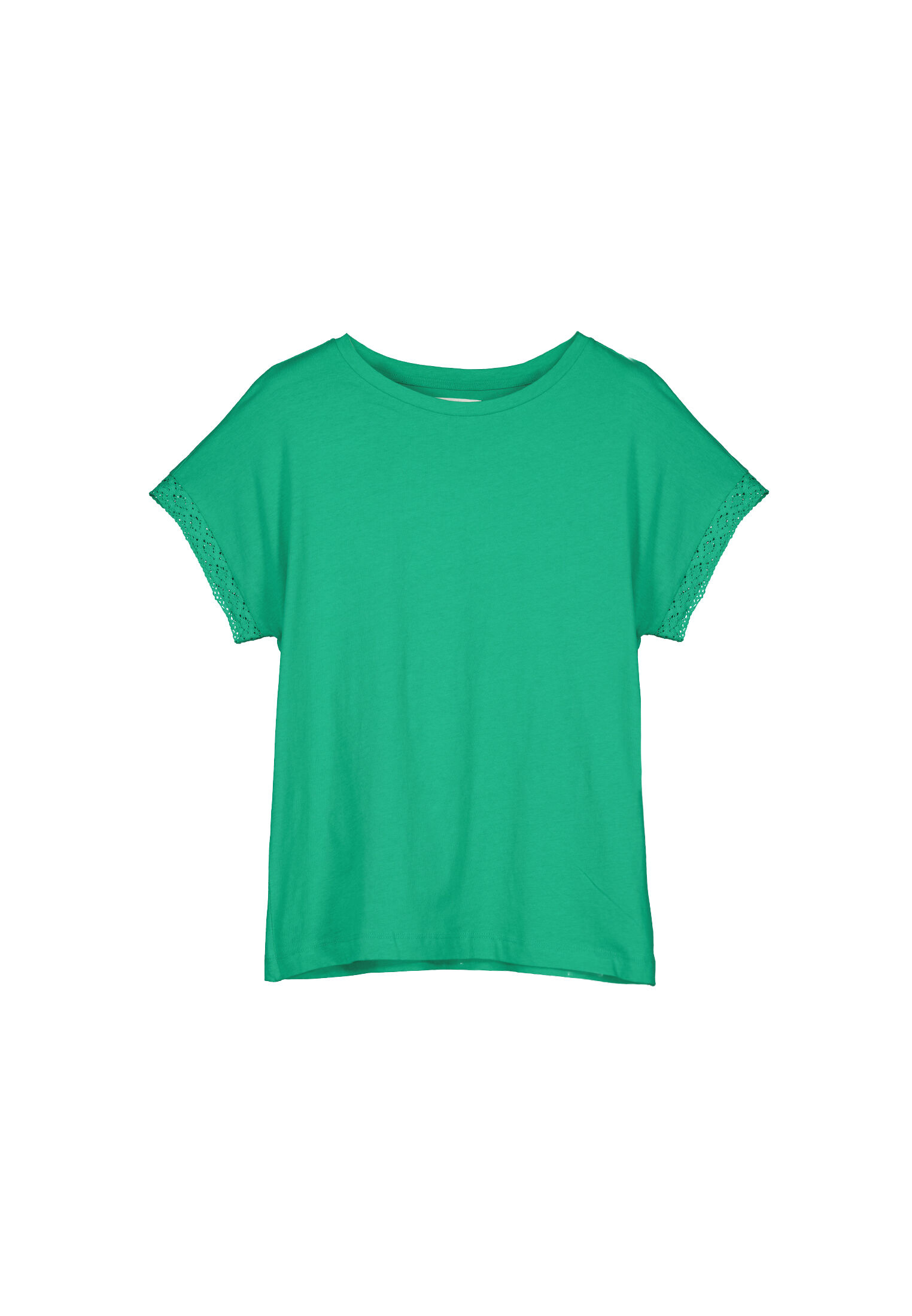 Camiseta lisa com mangas de crochê - Verde